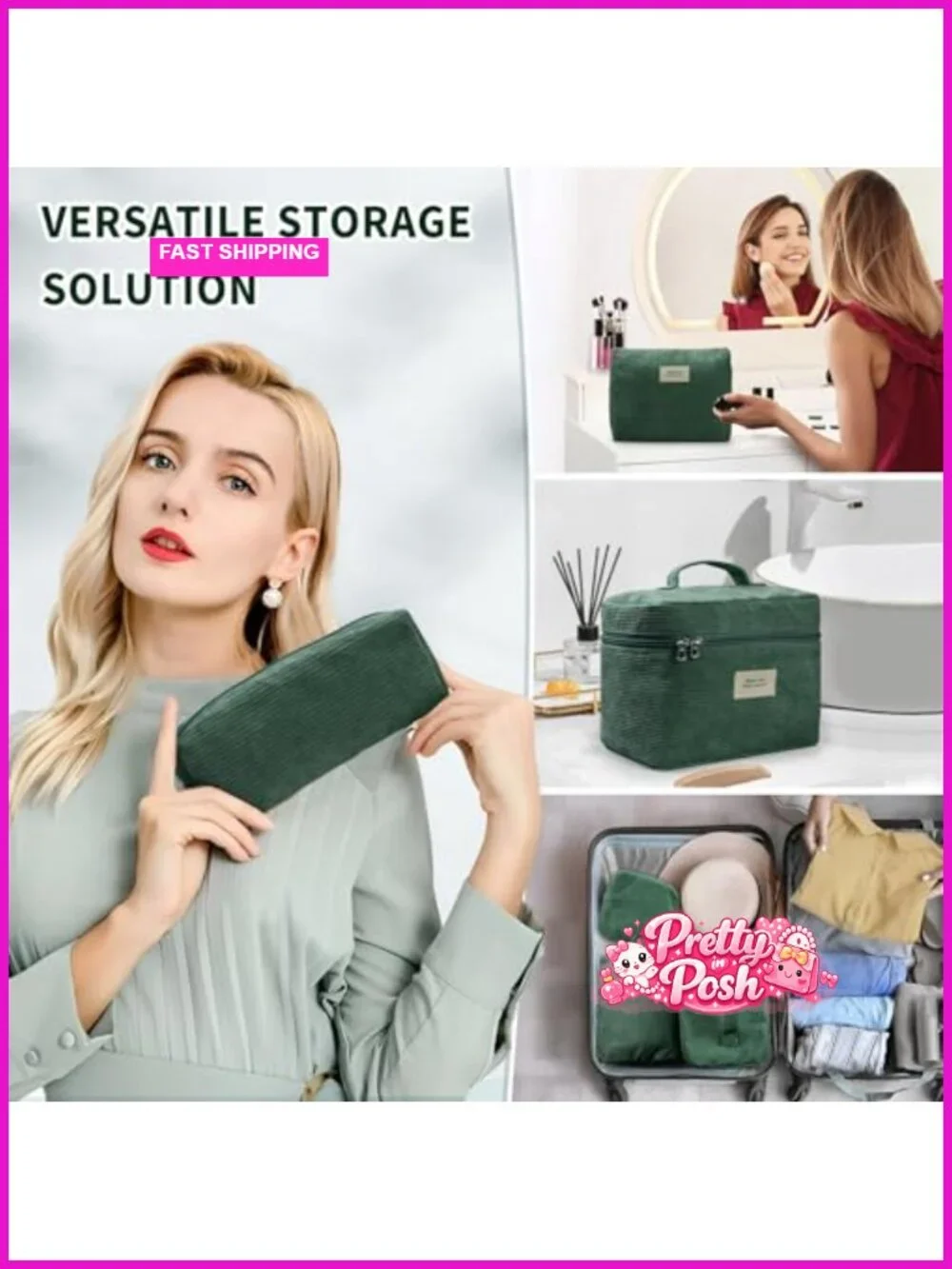 4 Pcs Corduroy Makeup Bag Set Cosmetic Travel Pouch Set with Zipper